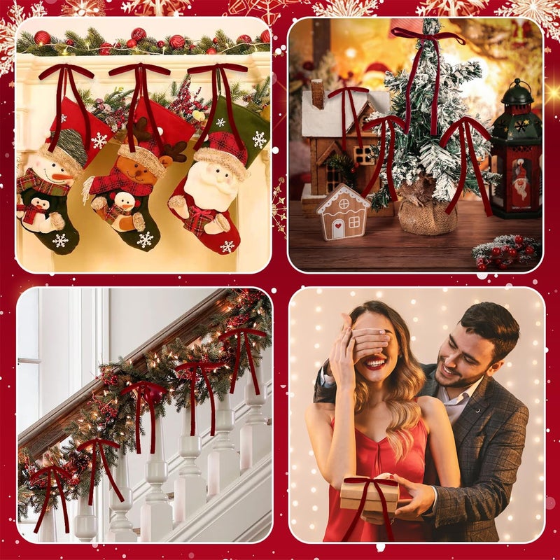 EMPOF Store 24 Pcs Burgundy/Wine Dark Red Velvet Bows Ornaments for Christmas Tree, Vintage Velvet Christmas Bows Tree Decorations, Indoor Home Decor for Wreath Mantle Gift Wrap Holiday Decor, 3/8'' W, 5 * 7 inch - Image 5