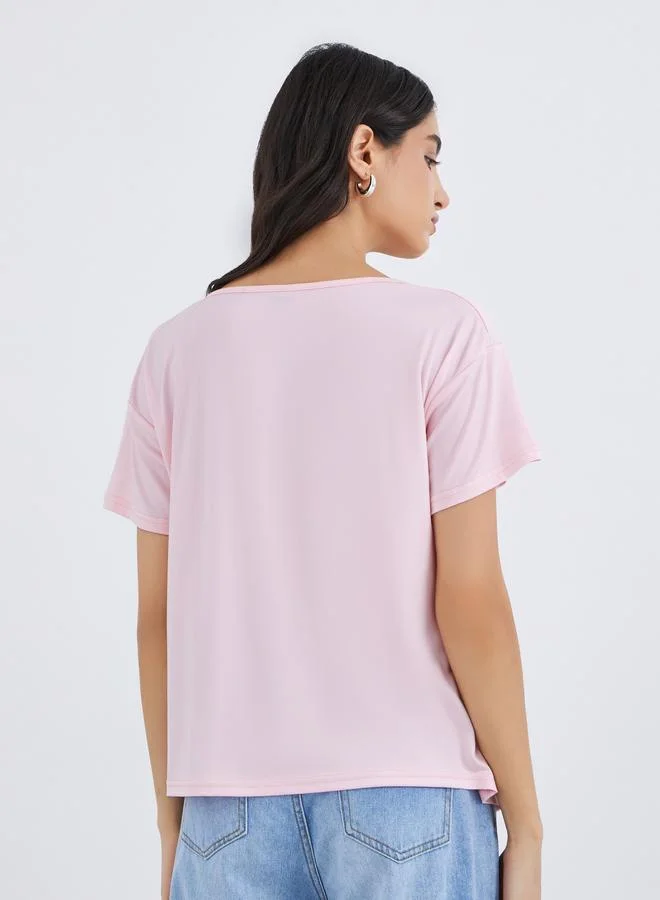 Take Two Take Two Pink Cowl Neck Boxy Fit T-Shirt