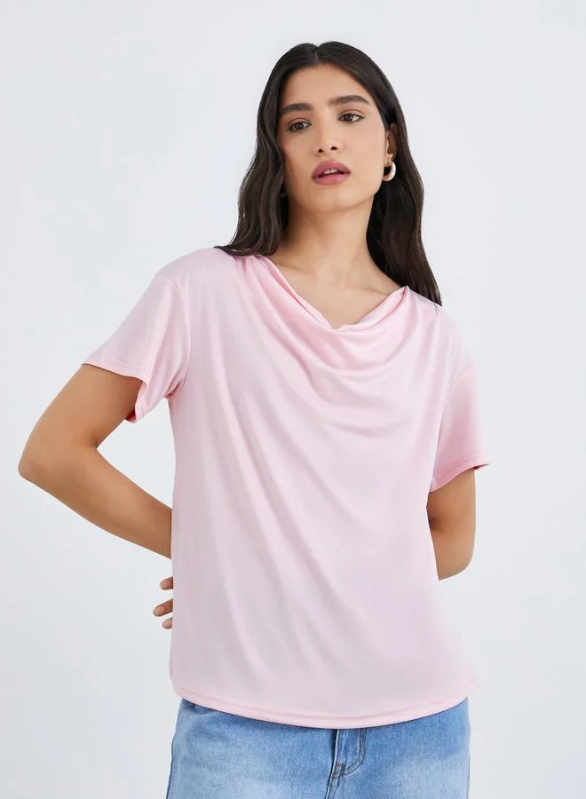 Take Two Pink Cowl Neck Boxy Fit T-Shirt
