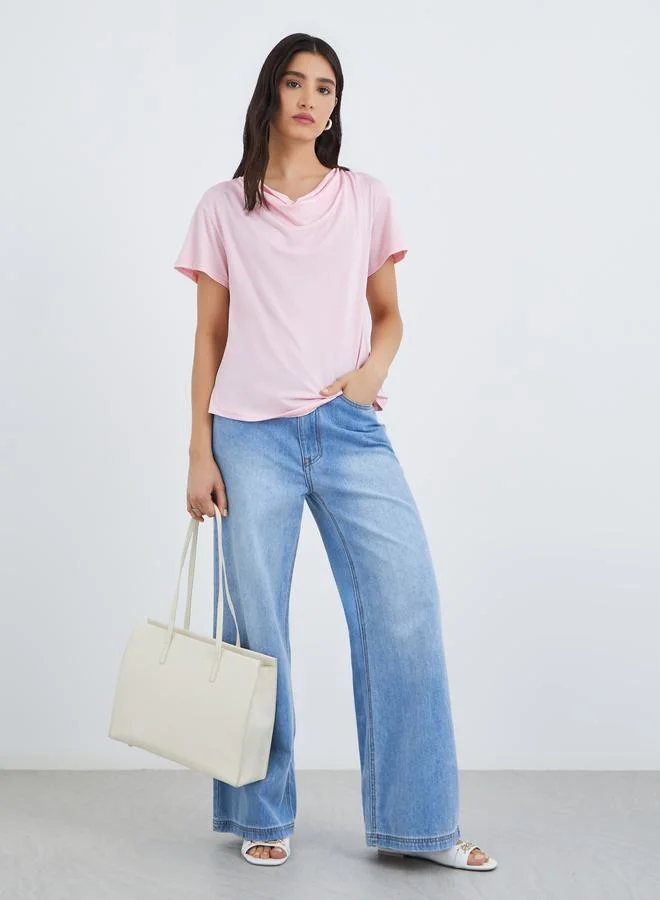Take Two Pink Cowl Neck Boxy Fit T-Shirt