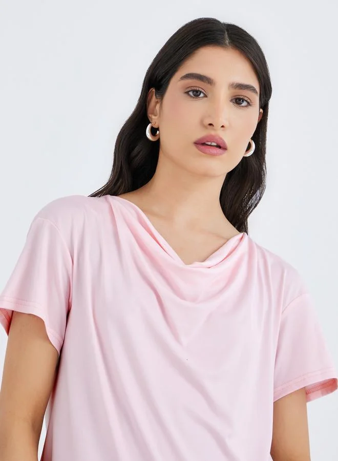 Take Two Pink Cowl Neck Boxy Fit T-Shirt