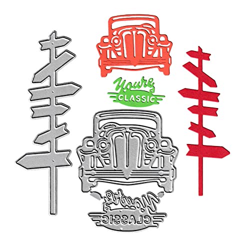 Pavilion Fence Indicator Sign Cutting Dies Classic Car Die Cuts Metal Embossing Stencils Template Mould for Card Scrapbooking and DIY Craft Album Paper Card Decor
