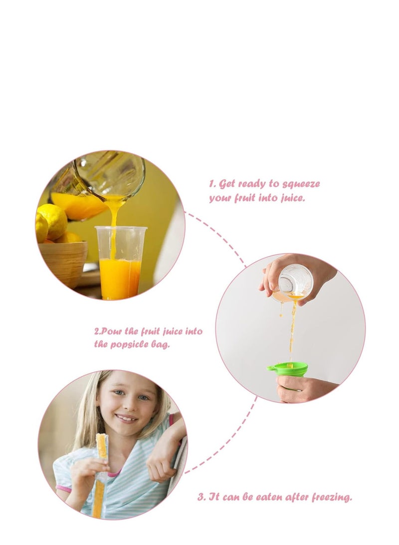TRASSLE 200 Pcs Popsicle Molds Bags DIY Disposable Ice Pop Bags Mold Bags Homemade ice lolly Bags with Silicone Funnel Freeze Snacks Freezer Tubes - Image 3