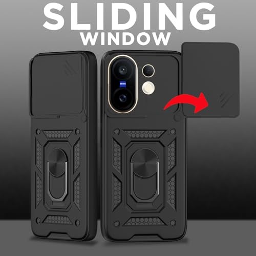Pikkme غطاء خلفي Pikkme لهاتف Vivo X200 Fe 5G | D10 Tough Armor | غطاء حماية 360 درجة | غطاء كاميرا منزلق مع حامل حلقي وقاعدة دعم (أسود) - Image 2