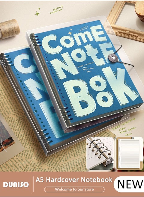 A5 Binder Cover Notebook,Refillable Notebook Round Ring Binder with Stretch Buckle and Horizontal Core 60 Pieces, Waterproof and Durable Notebook Protector for School Home Office