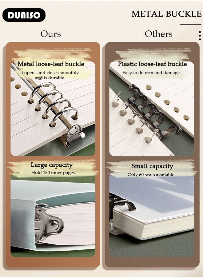 A5 Binder Cover Notebook,Refillable Notebook Round Ring Binder with Stretch Buckle and Horizontal Core 60 Pieces, Waterproof and Durable Notebook Protector for School Home Office