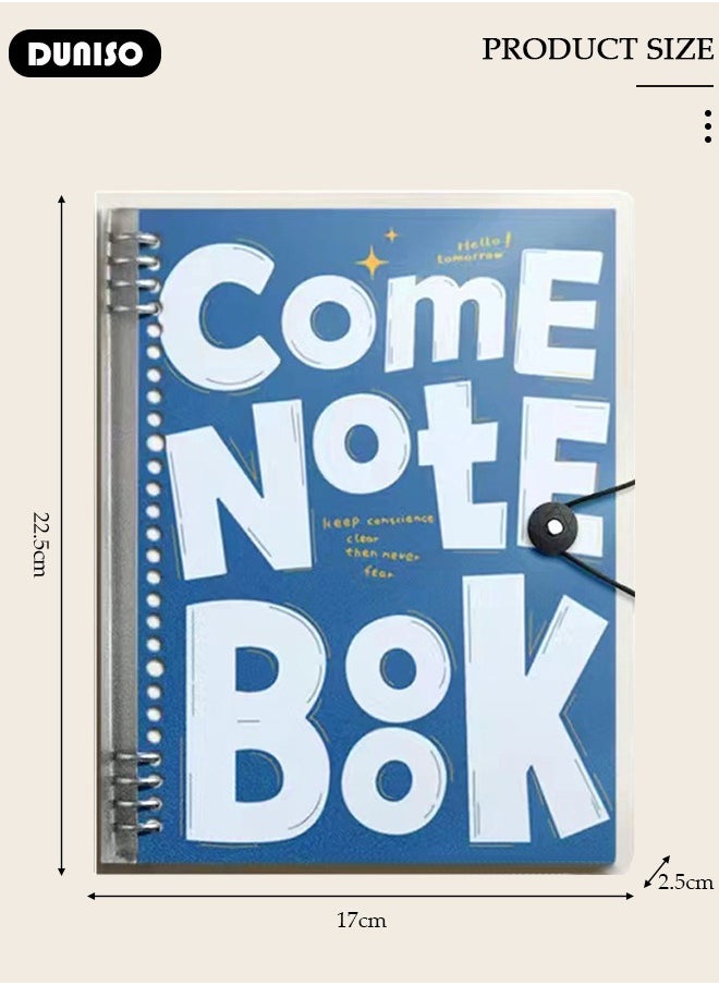 A5 Binder Cover Notebook,Refillable Notebook Round Ring Binder with Stretch Buckle and Horizontal Core 60 Pieces, Waterproof and Durable Notebook Protector for School Home Office