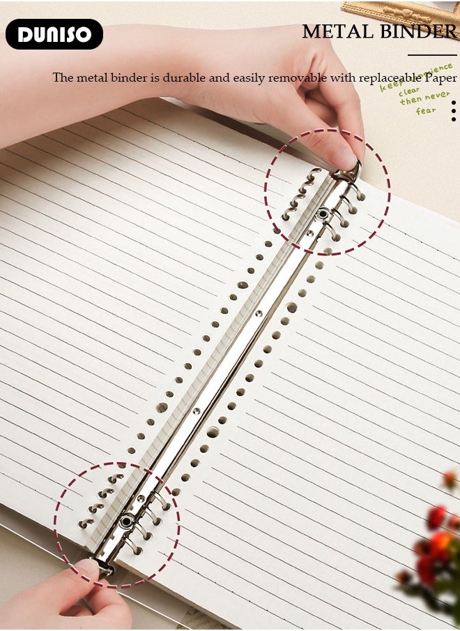 A5 Binder Cover Notebook,Refillable Notebook Round Ring Binder with Stretch Buckle and Horizontal Core 60 Pieces, Waterproof and Durable Notebook Protector for School Home Office