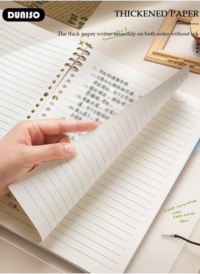 A5 Binder Cover Notebook,Refillable Notebook Round Ring Binder with Stretch Buckle and Horizontal Core 60 Pieces, Waterproof and Durable Notebook Protector for School Home Office