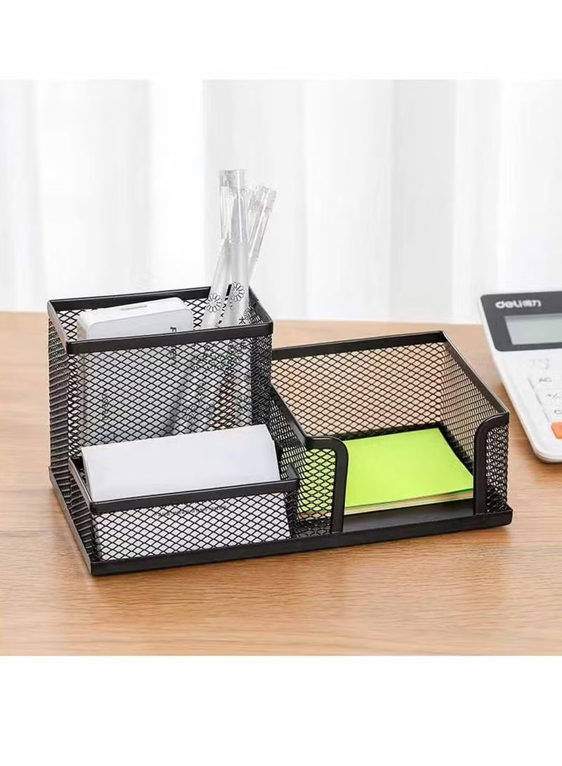 3 Compartment Desk Organizer Mesh Desktop Pen Storage Holders, Black - Image 2