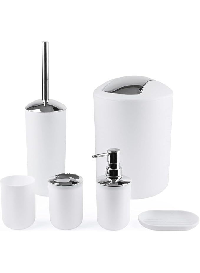 Bathroom Accessory Set, 6 Pieces, White Plastic - Image 1