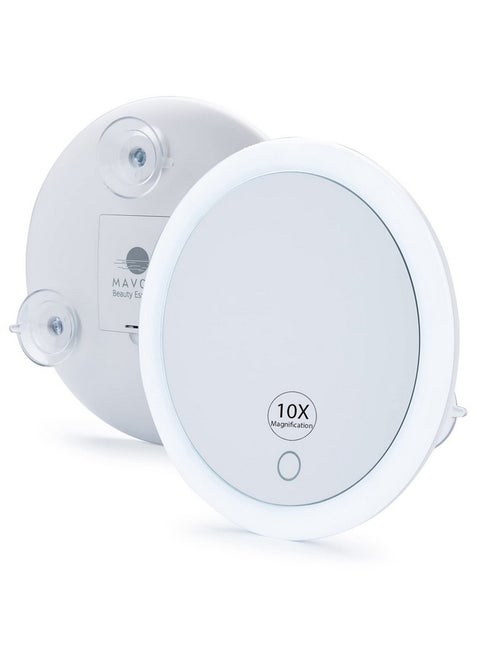 10X Magnifying Mirror With Led Light And 3 Strong Suction Cups. Compact Lighted Makeup Mirror.