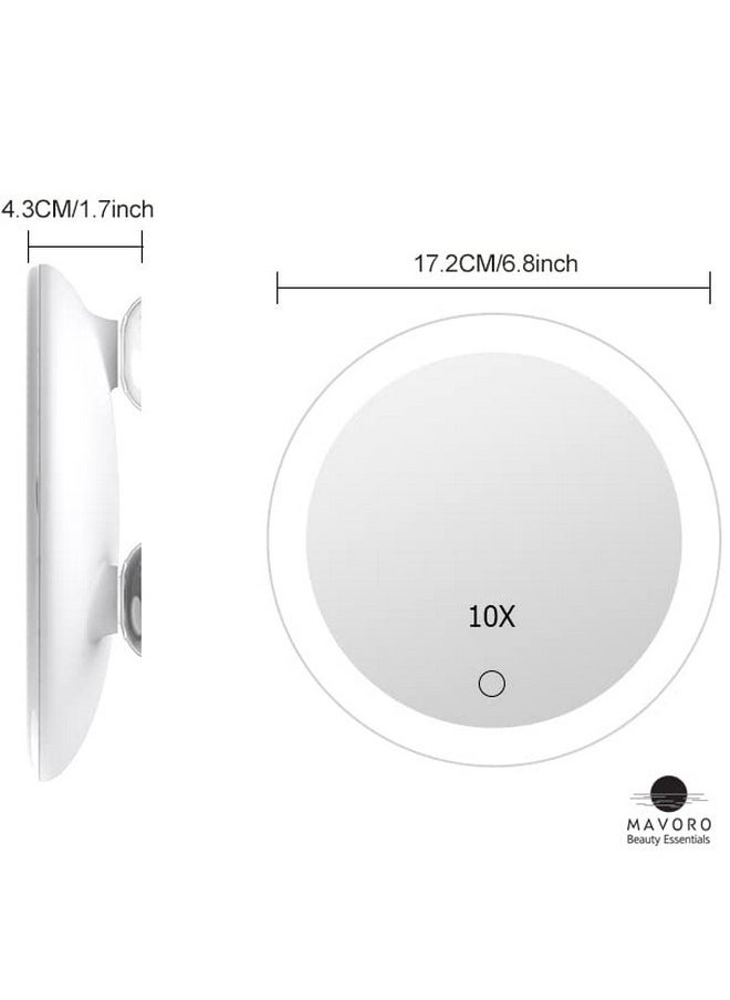 Mavoro - 10X Magnifying Mirror With Led Light And 3 Strong Suction Cups. Compact Lighted Makeup Mirror. - Image 1
