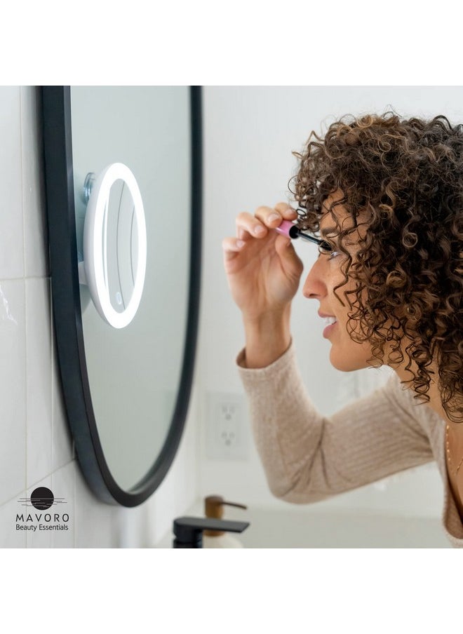 Mavoro - 10X Magnifying Mirror With Led Light And 3 Strong Suction Cups. Compact Lighted Makeup Mirror. - Image 1