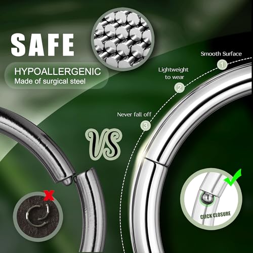 Jstyle حلقة أنف جستايل 8 قطع 18G من الفولاذ المقاوم للصدأ مع قفل محسن للرجال والنساء، حلقات أذن كارتيلج، دايث، تراجوس، حلقات نوم، 6-12 مم مطلية بالفضة - Image 3