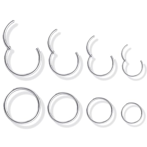 Jstyle حلقة أنف جستايل 8 قطع 18G من الفولاذ المقاوم للصدأ مع قفل محسن للرجال والنساء، حلقات أذن كارتيلج، دايث، تراجوس، حلقات نوم، 6-12 مم مطلية بالفضة - Image 1
