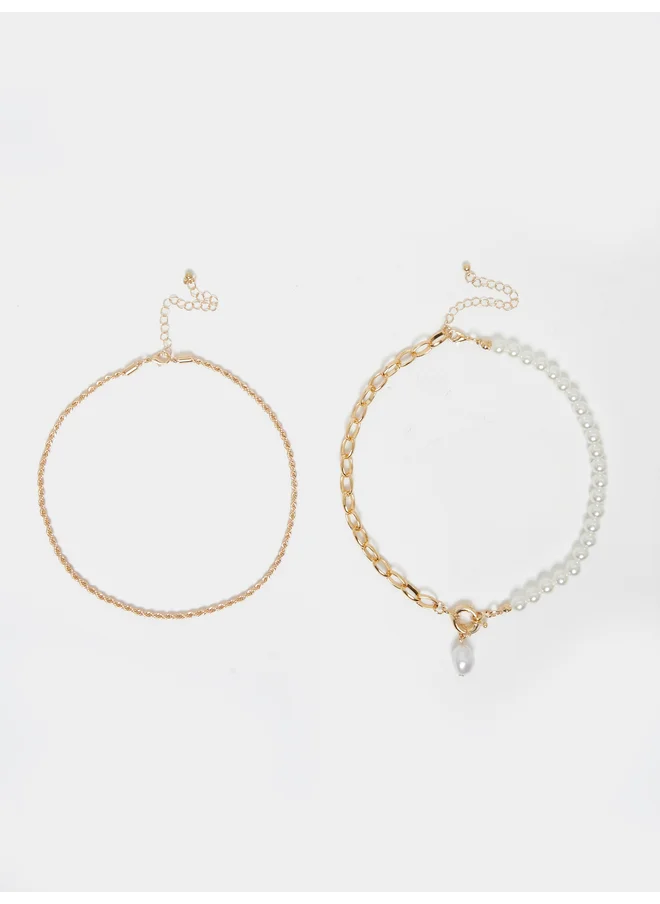 ستايلي Styli  Layered Pearl Necklace Set