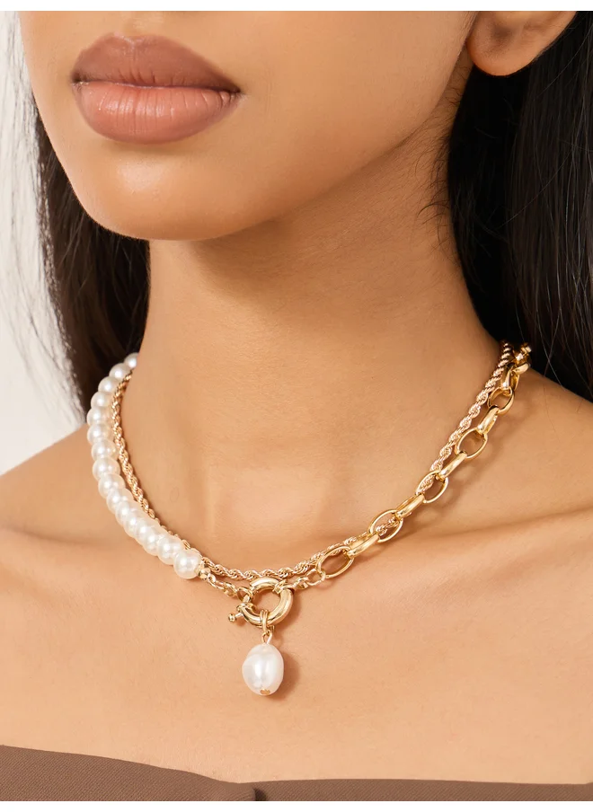 ستايلي Styli  Layered Pearl Necklace Set