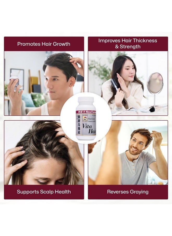 Vita Green Vita Hair Growth & Hair Loss Supplement - 100% Natural Herbs Potent Formula for Graying Thinning Hair - Stimulate New Hair Follicles - 90 Capsules  - Image 2