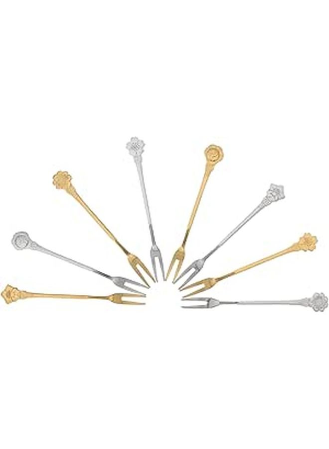 8Pcs Stainless Steel Floral Design Dessert Forks for Wedding Banquet Party Home Bar Use - Image 1