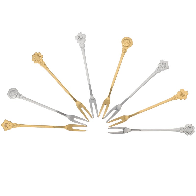 8Pcs Stainless Steel Floral Design Dessert Forks for Wedding Banquet Party Home Bar Use - Image 2