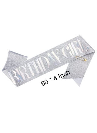Birthday Crowns for Women, Birthday Girl Sash & Rhinestone Headband Set, Sliver Glitter Birthday Sash Birthday Headband, Sweet Happy Birthday Gifts Party Decorations Hair Accessories - view 2