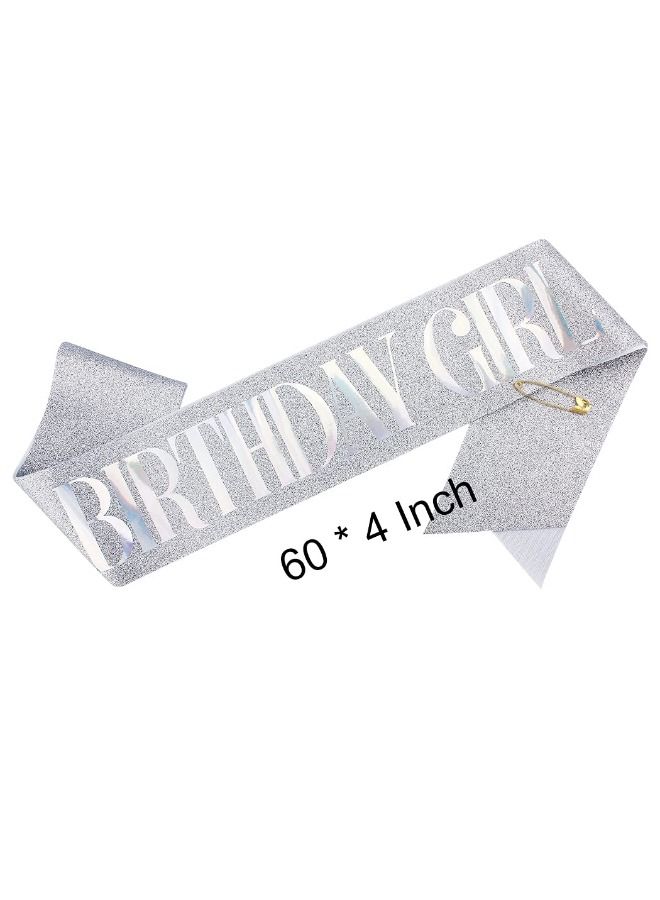 Birthday Crowns for Women, Birthday Girl Sash & Rhinestone Headband Set, Sliver Glitter Birthday Sash Birthday Headband, Sweet Happy Birthday Gifts Party Decorations Hair Accessories - Image 2