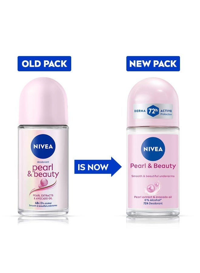 NIVEA Pearl and Beauty 50ml Deo Underarm Roll On | With Pearl Extracts & Avocado Oil | 72 H Long Lasting Floral Scent | 0% Alcohol and Dermat Approved | For Women - Image 2