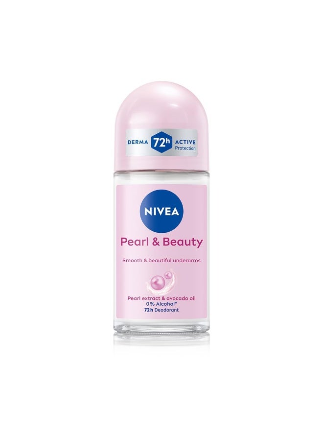 NIVEA Pearl and Beauty 50ml Deo Underarm Roll On | With Pearl Extracts & Avocado Oil | 72 H Long Lasting Floral Scent | 0% Alcohol and Dermat Approved | For Women - Image 1