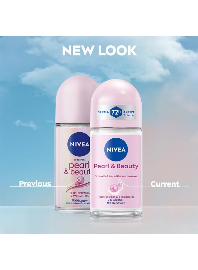NIVEA Pearl and Beauty 50ml Deo Underarm Roll On | With Pearl Extracts & Avocado Oil | 72 H Long Lasting Floral Scent | 0% Alcohol and Dermat Approved | For Women - Image 3