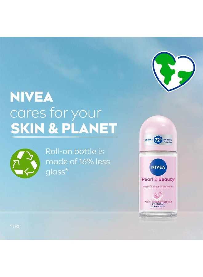 NIVEA Pearl and Beauty 50ml Deo Underarm Roll On | With Pearl Extracts & Avocado Oil | 72 H Long Lasting Floral Scent | 0% Alcohol and Dermat Approved | For Women - Image 5
