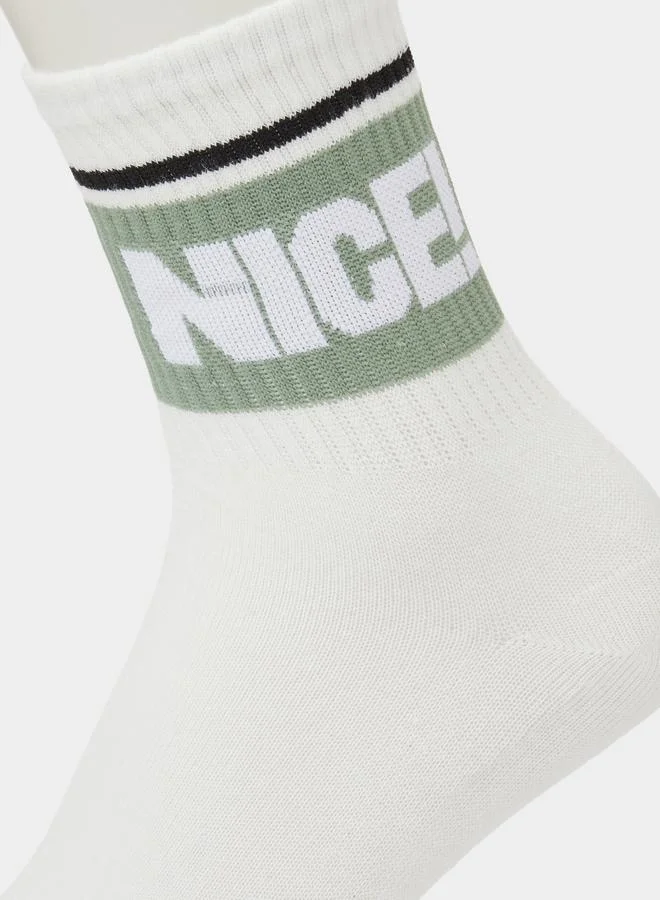 Styli  Pack of 5 - White Graphic Print Crew Socks for Men | Best Price UAE