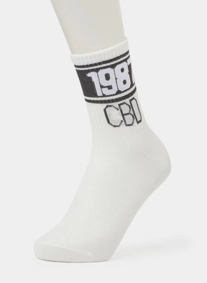 Styli  Pack of 5 - White Graphic Print Crew Socks for Men | Best Price UAE