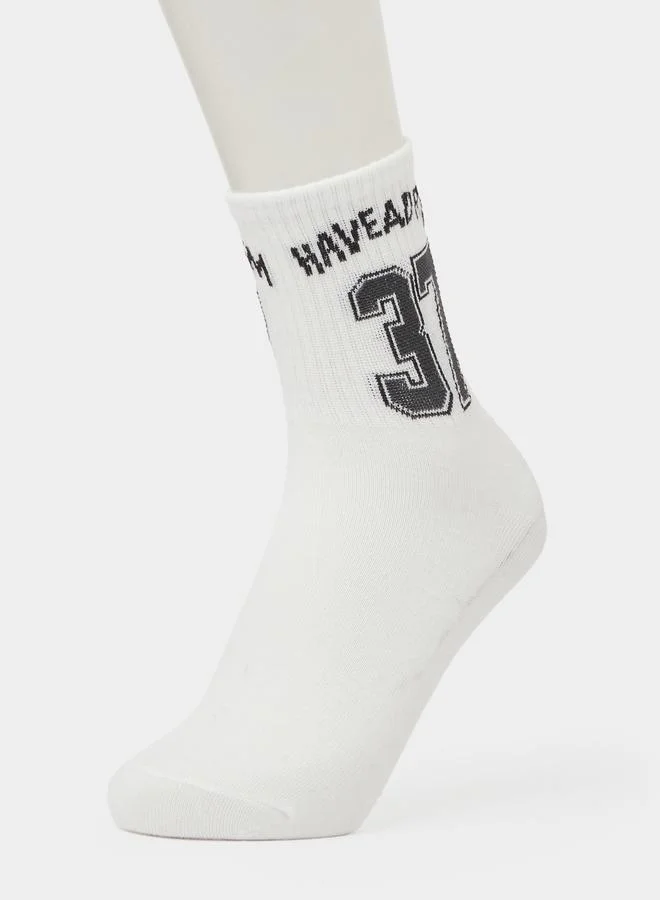 Styli  Pack of 5 - White Graphic Print Crew Socks for Men | Best Price UAE