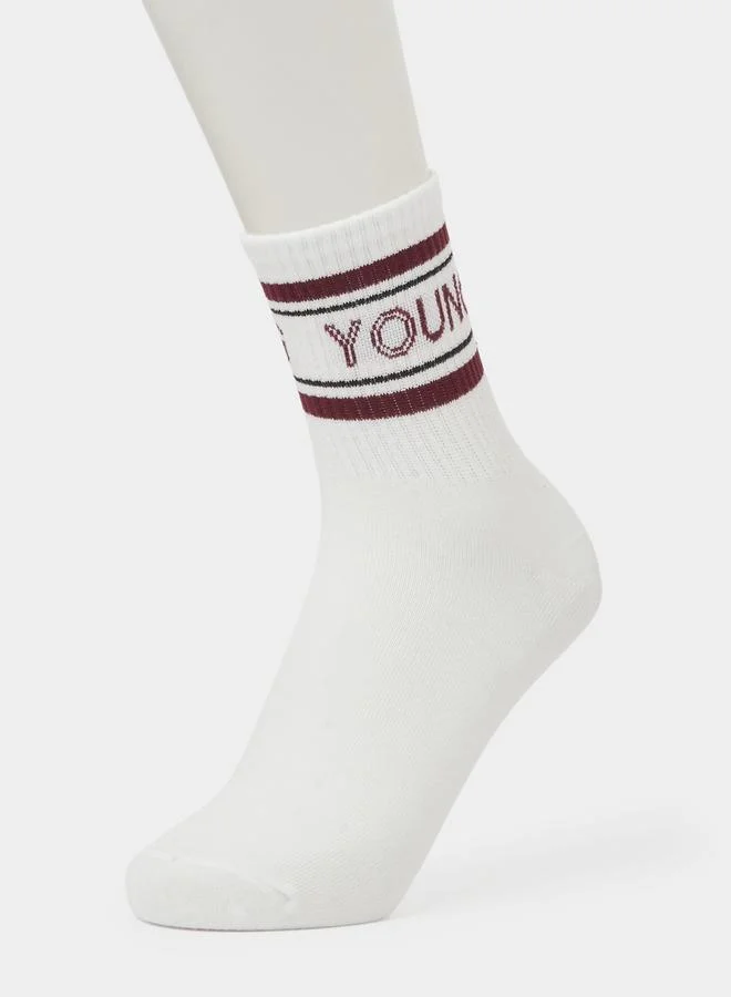 Styli  Pack of 5 - White Graphic Print Crew Socks for Men | Best Price UAE