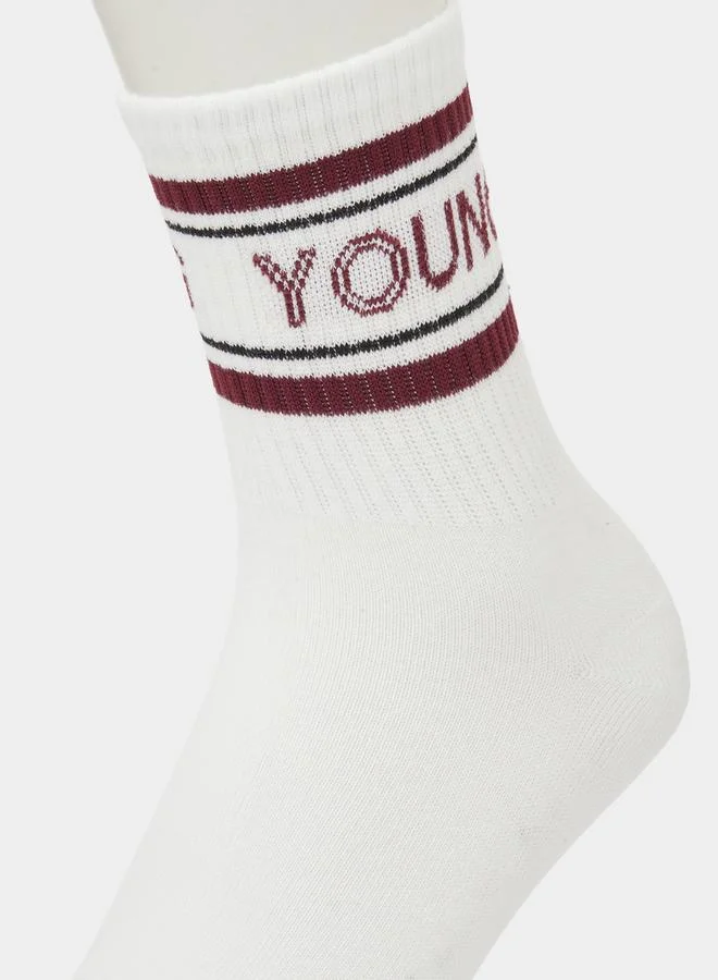 Styli  Pack of 5 - White Graphic Print Crew Socks for Men | Best Price UAE