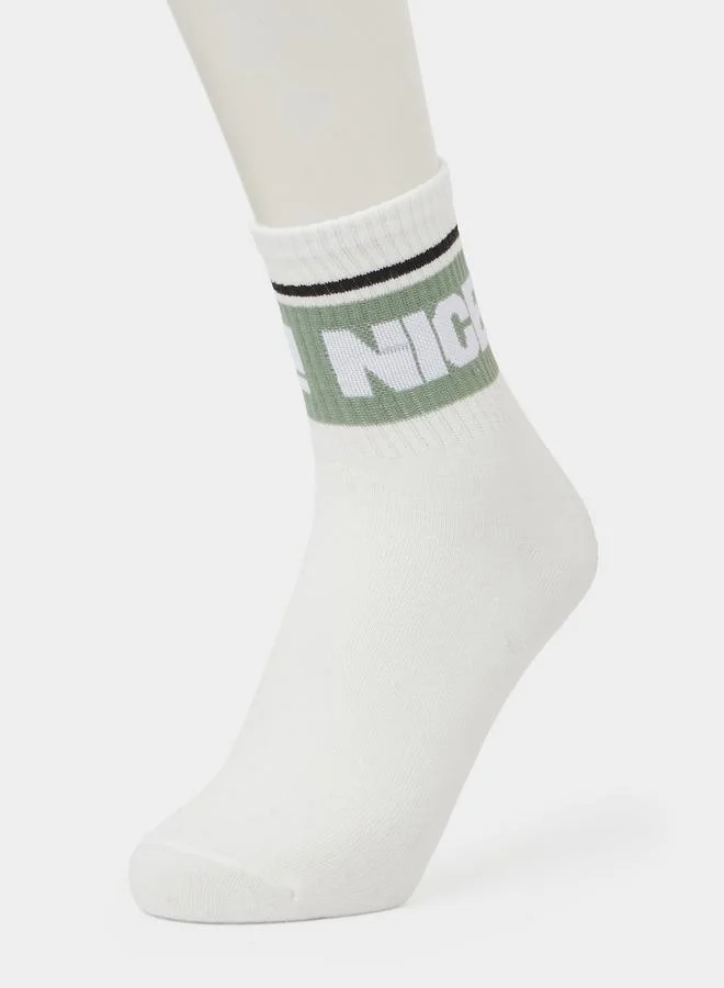 Styli  Pack of 5 - White Graphic Print Crew Socks for Men | Best Price UAE