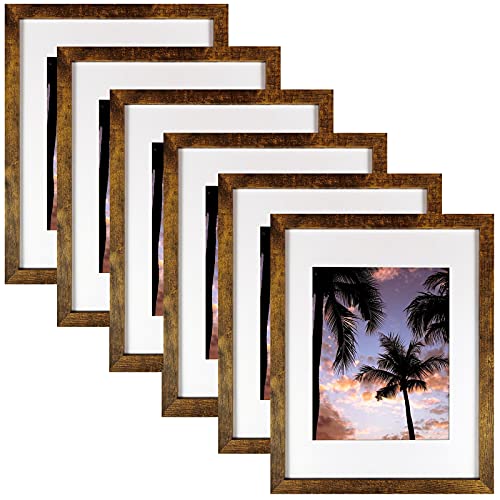 SESEAT 11x14 Frames, Display Pictures 8x10 With mat or 11x14 Prints Without Mat,Wall Mounting,Brown,6PCS - Image 1