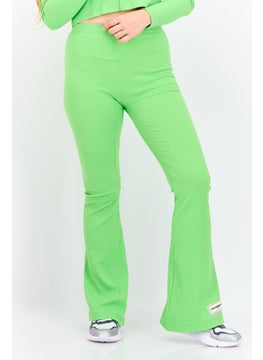 The Giving Movement Women Regular Fit Ribbed Flare Pants, Lime Green  - Image 1