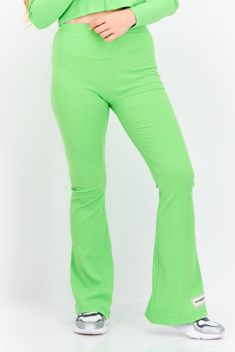 The Giving Movement Women Regular Fit Ribbed Flare Pants, Lime Green  - Image 1