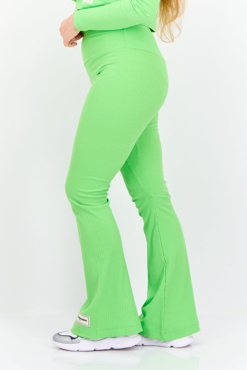 The Giving Movement Women Regular Fit Ribbed Flare Pants, Lime Green  - Image 2