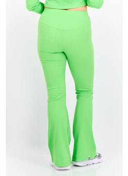 The Giving Movement Women Regular Fit Ribbed Flare Pants, Lime Green  - Image 3