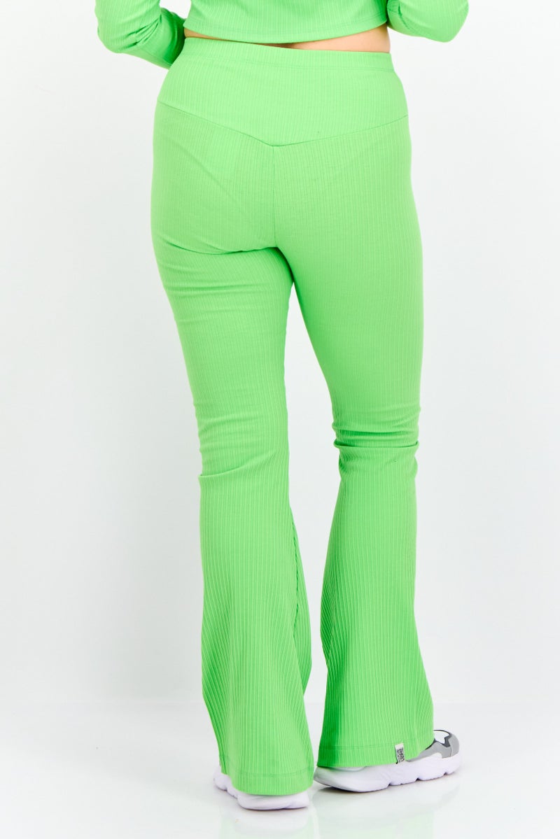 The Giving Movement Women Regular Fit Ribbed Flare Pants, Lime Green  - Image 3
