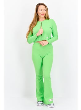 The Giving Movement Women Regular Fit Ribbed Flare Pants, Lime Green  - Image 4