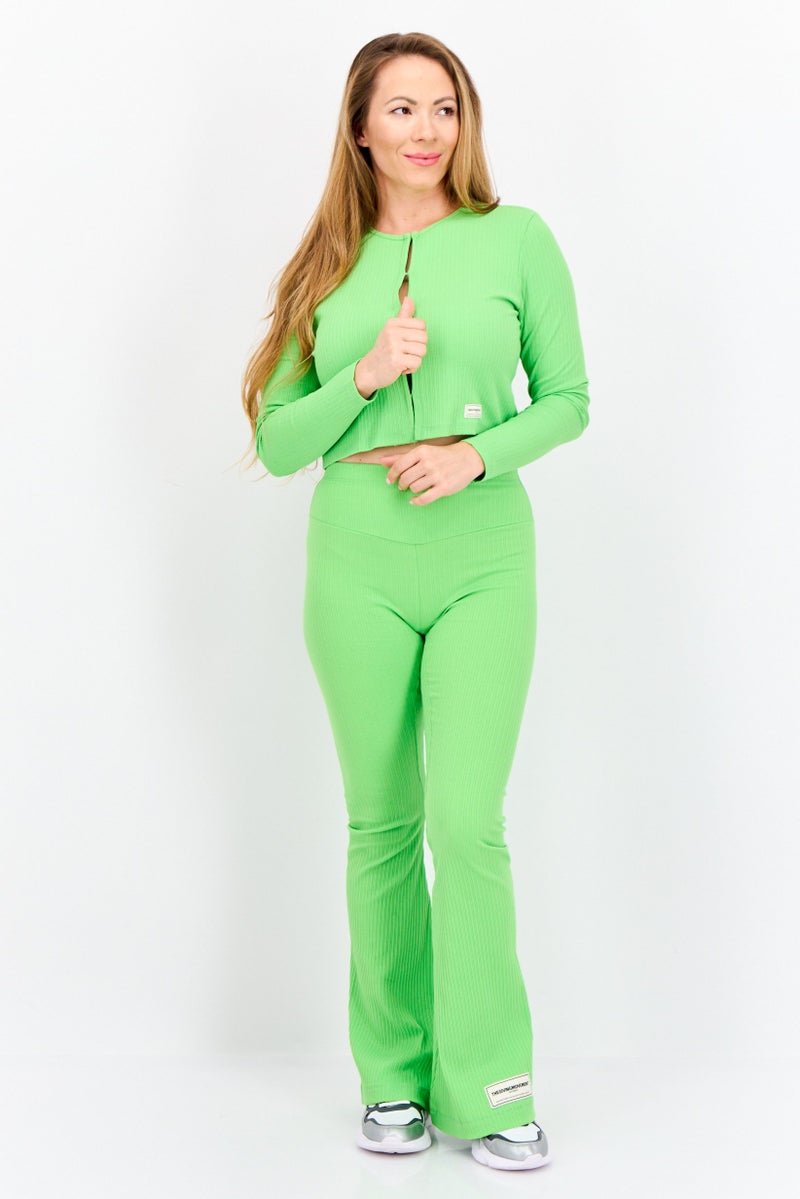 The Giving Movement Women Regular Fit Ribbed Flare Pants, Lime Green  - Image 4