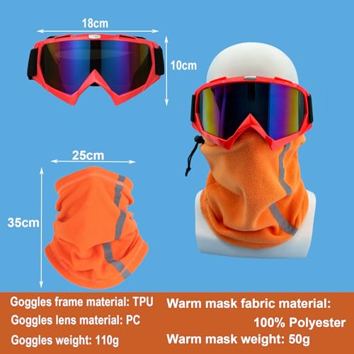 LJDJ Ski Goggles, Snowboard Motorcycle Goggles with Reflective Winter Neck Gaiter Face Cover for Youth Teens Men Women (Orange) - Image 2
