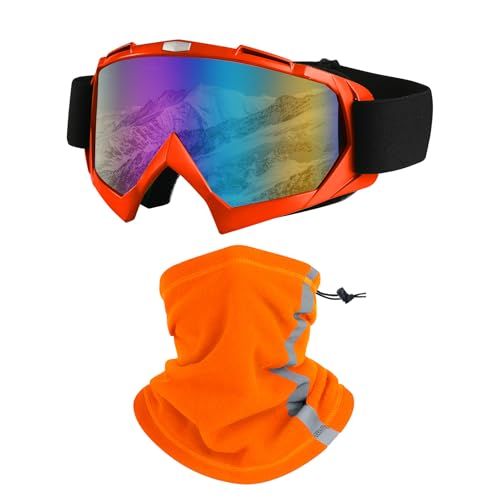 LJDJ Ski Goggles, Snowboard Motorcycle Goggles with Reflective Winter Neck Gaiter Face Cover for Youth Teens Men Women (Orange) - Image 1