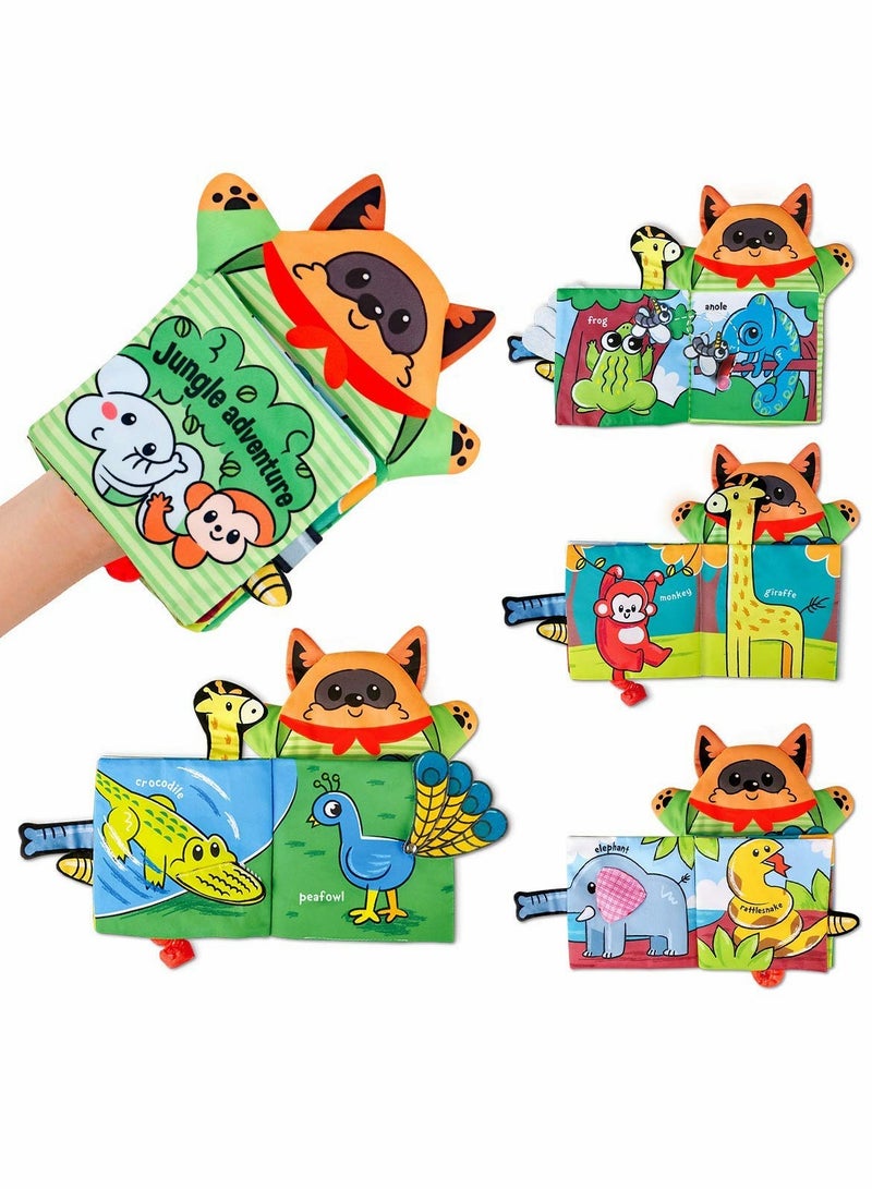 Excefore Baby Books Toys with Hand Puppets, Touch and Feel Crinkle Cloth Book for Babies Infant Toddler, Early Development Interactive Car & Stroller Soft Toys for 0 -12 Month 1 2 Years Old Boys Girls - Image 1