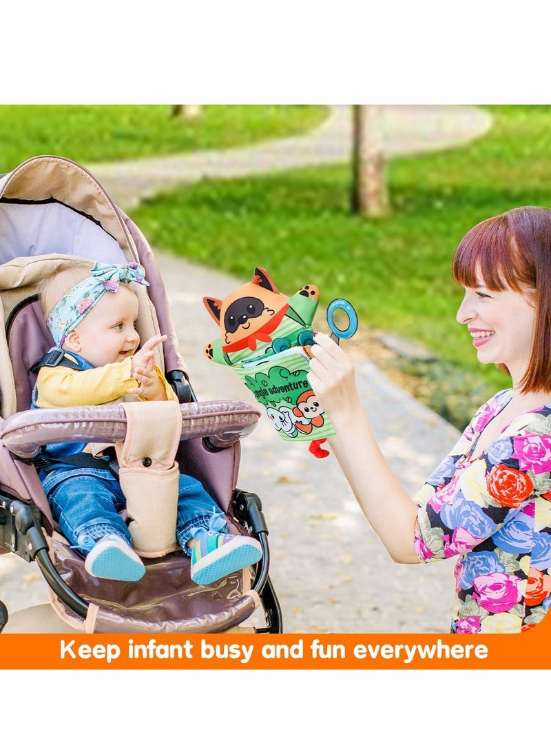 Excefore Baby Books Toys with Hand Puppets, Touch and Feel Crinkle Cloth Book for Babies Infant Toddler, Early Development Interactive Car & Stroller Soft Toys for 0 -12 Month 1 2 Years Old Boys Girls - Image 4