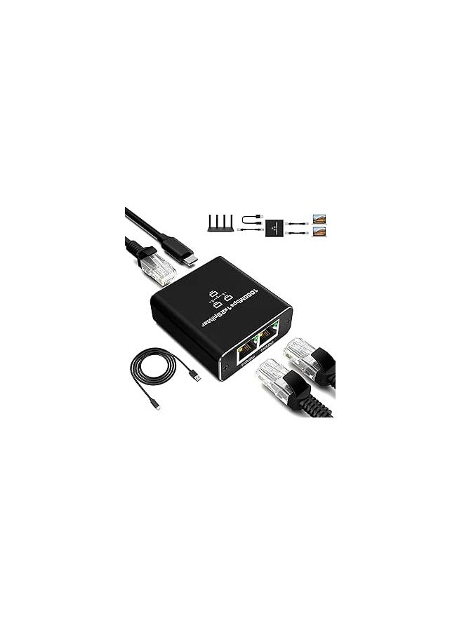 Generic LAN Splitter 1000 Mbps, RENGOGA LAN Splitter 1 to 2 Ethernet Splitter 2 Port, Gigabit RJ45 Switch Ethernet Splitter Internet with Type-C Power Cable for Computer Hub Switch Router Set-Top Box Digital  - Image 1
